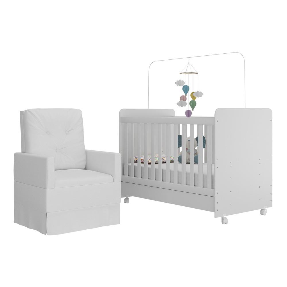 Berço Americano 3x1 com Colchão Incluso Poltrona de Amamentação Multimóveis MP4095 Branco