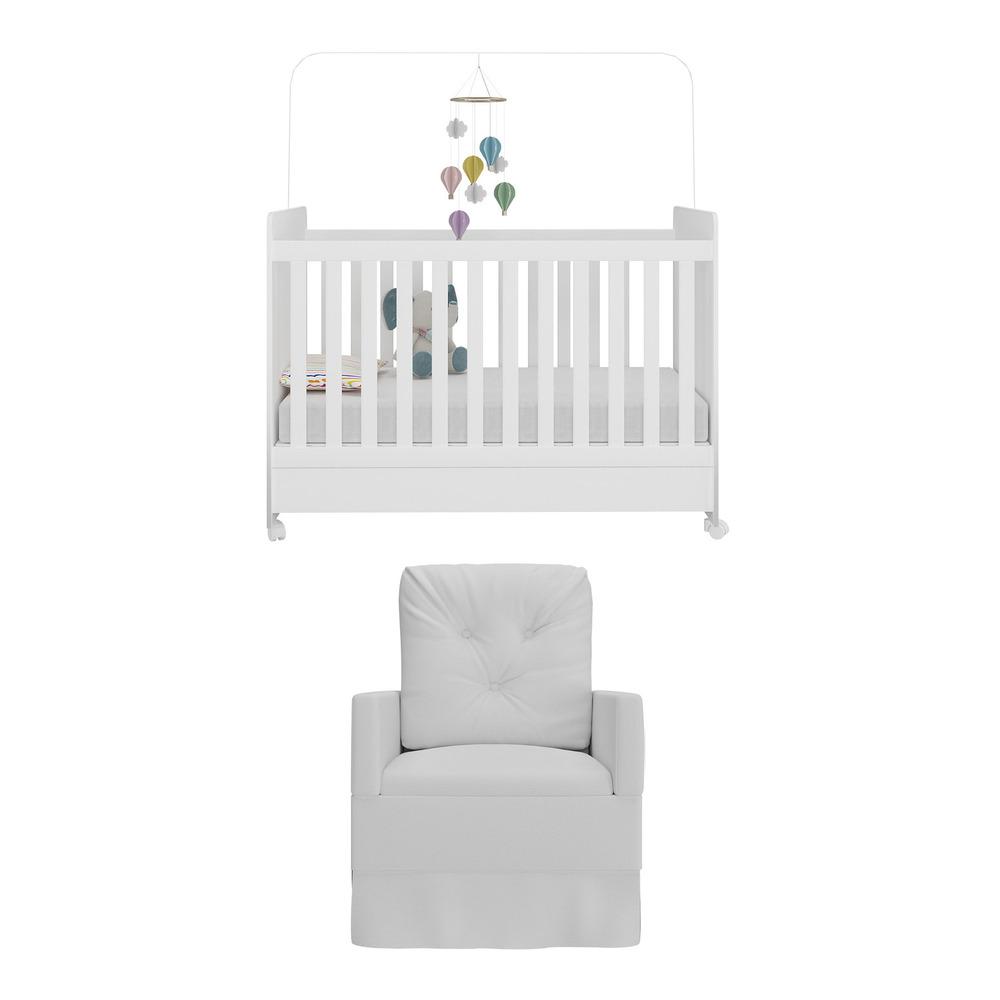 Berço Americano 3x1 com Colchão Incluso Poltrona de Amamentação Multimóveis MP4095 Branco