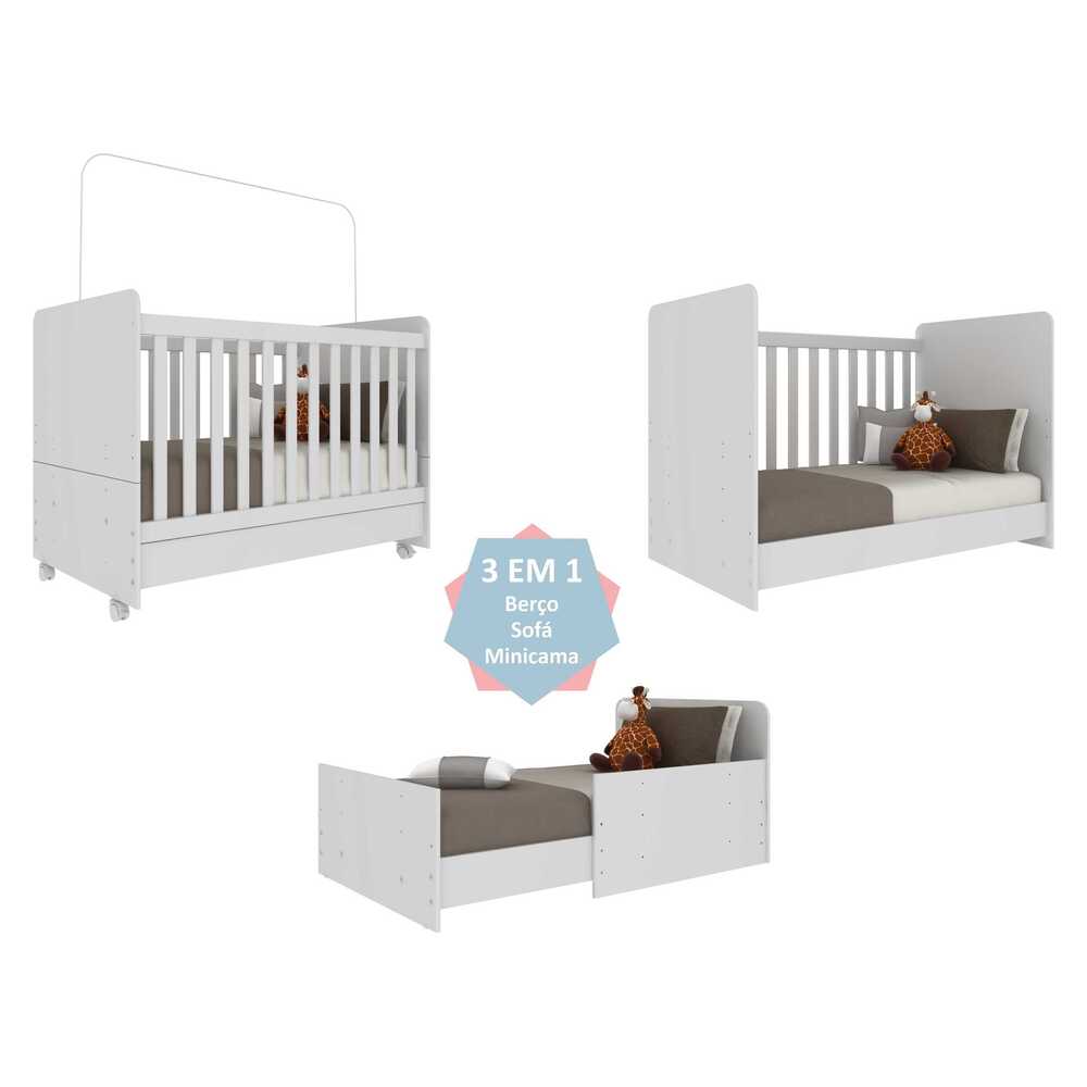 Berço Americano 3x1 com Colchão Incluso e Rodízios Pimpolho Multimóveis FG3568 Branco
