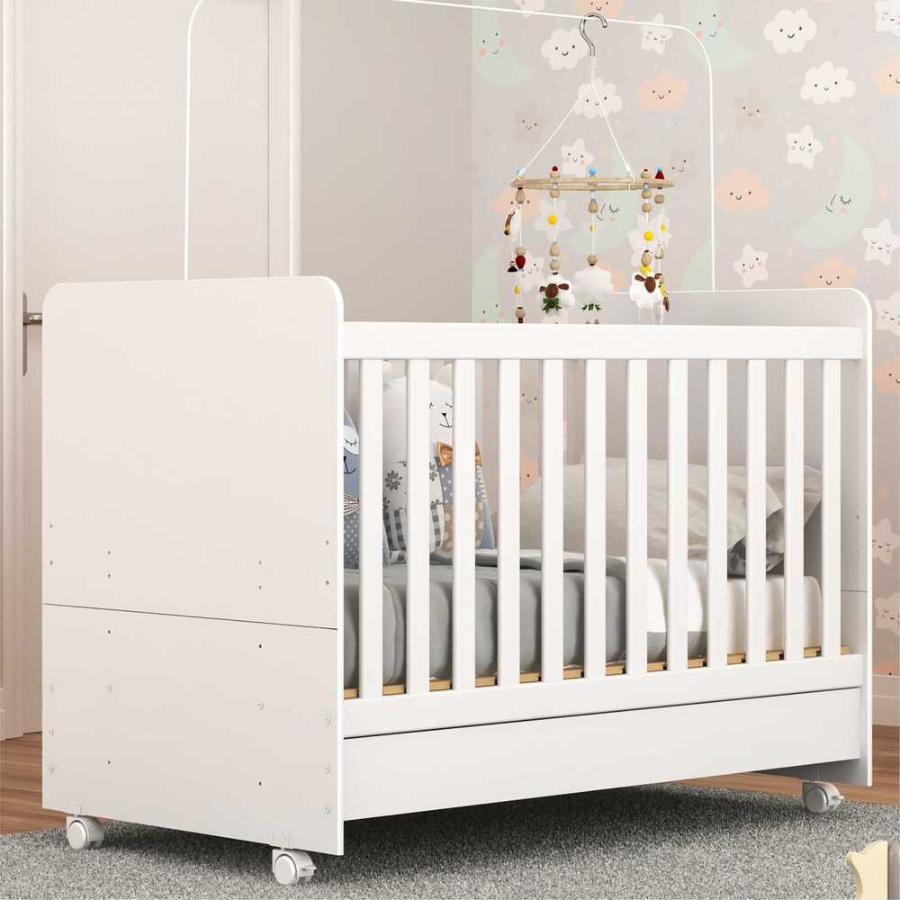 Berço Americano 3x1 com Colchão Incluso e Rodízios Pimpolho Multimóveis FG3568 Branco