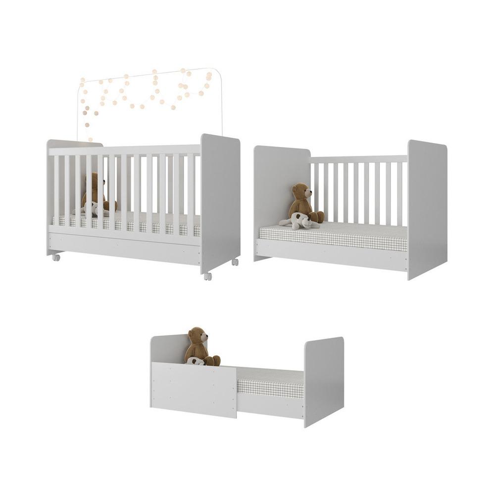 Berço Americano 3x1 com Poltrona de Amamentação e Puff Pimpolho Multimóveis MP4077 Branco/Cinza