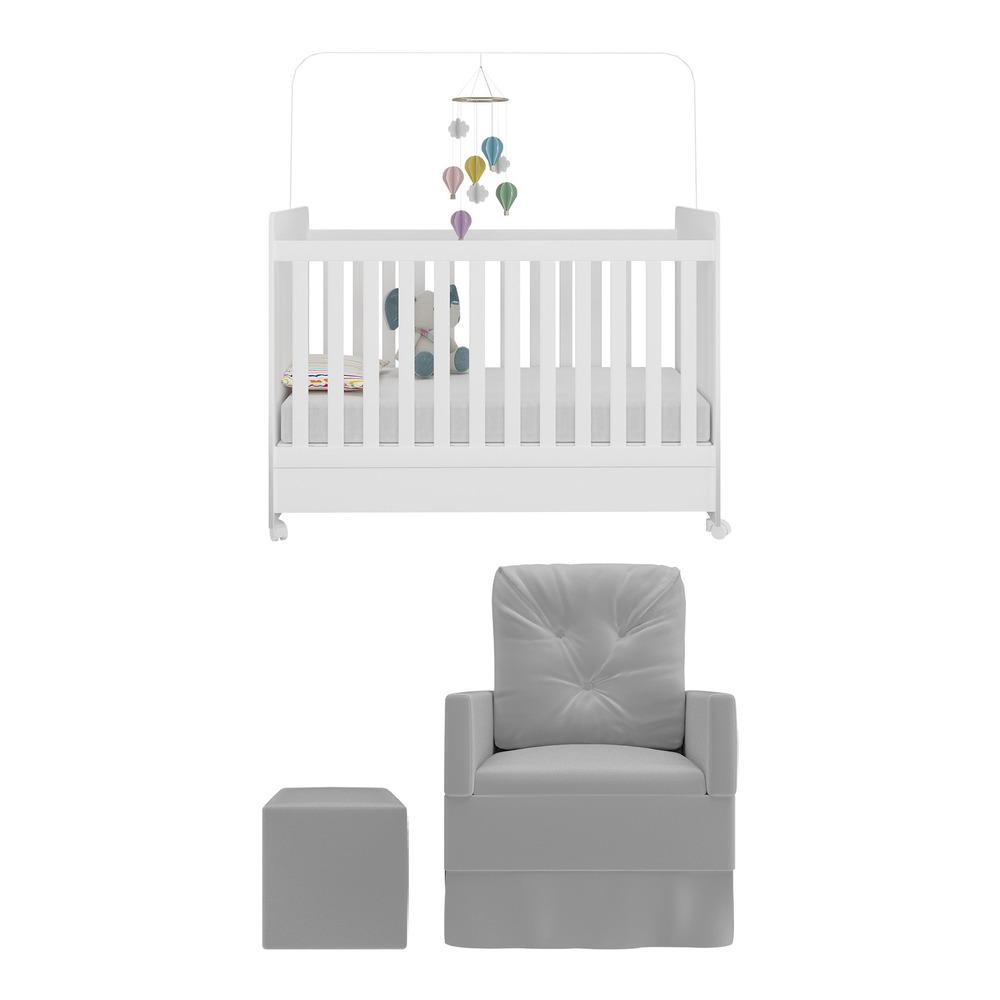 Berço Americano 3x1 com Poltrona de Amamentação e Puff Pimpolho Multimóveis MP4077 Branco/Cinza