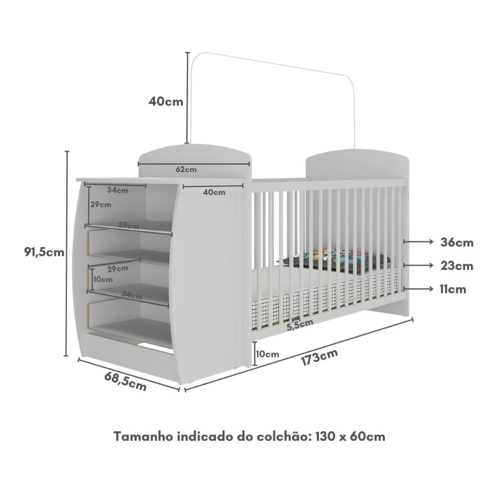Berço Cômoda Cajuzinho para Colchão 60x130cm Multimóveis BB0516 Branco