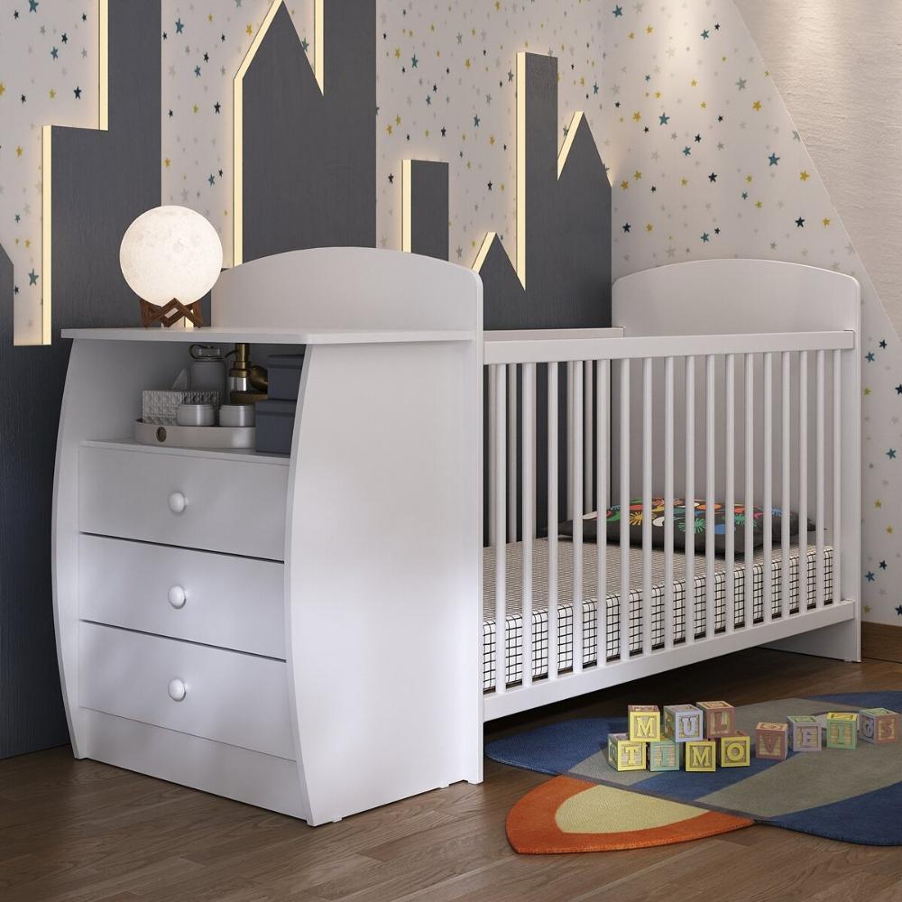 Berço Cômoda com Colchão Incluso Colinho de Mãe Multimóveis MP4304 Branco