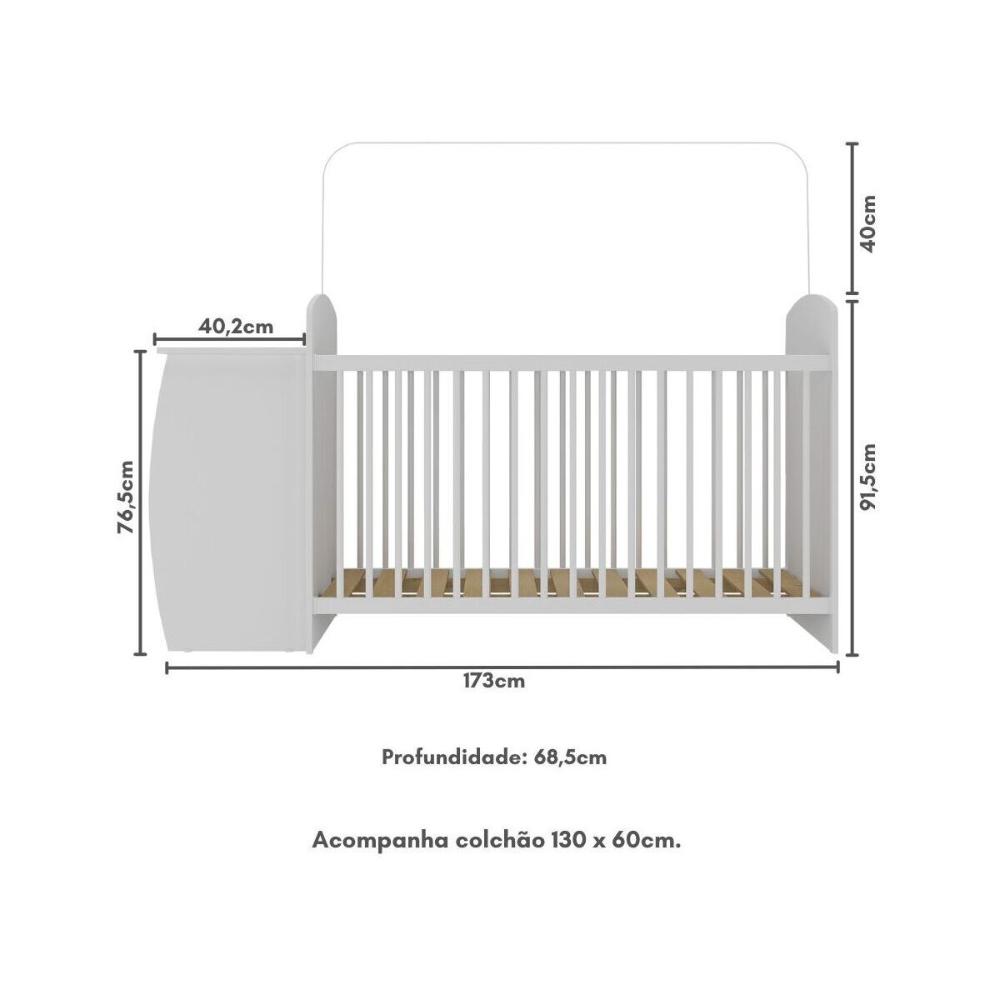 Berço Cômoda com Colchão Incluso Colinho de Mãe Multimóveis MP4304 Branco