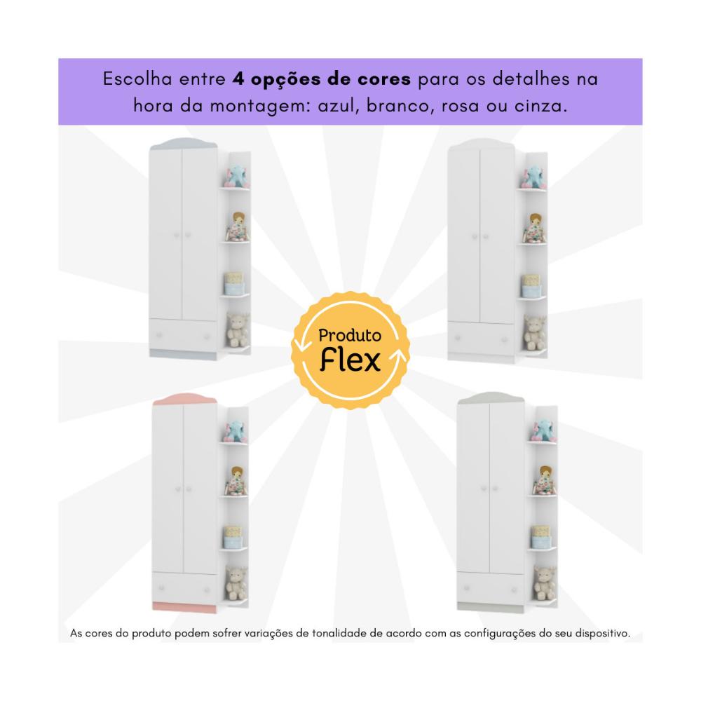 Berço Cômoda com Colchão Incluso e Guarda-Roupa 2 Portas 1 Gaveta Multimóveis MP4348 Branco/Colorido