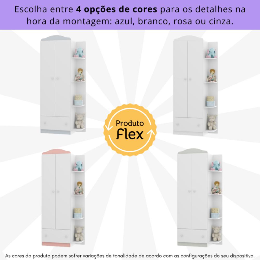 Berço Cômoda com Colchão Incluso e Guarda-Roupa 2 Portas 1 Gaveta Multimóveis MP4373 Branco/Colorido