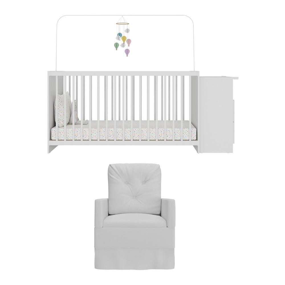 Berço Cômoda com Colchão Incluso e Poltrona de Amamentação Meu Bebê Multimóveis MP4096 Branco
