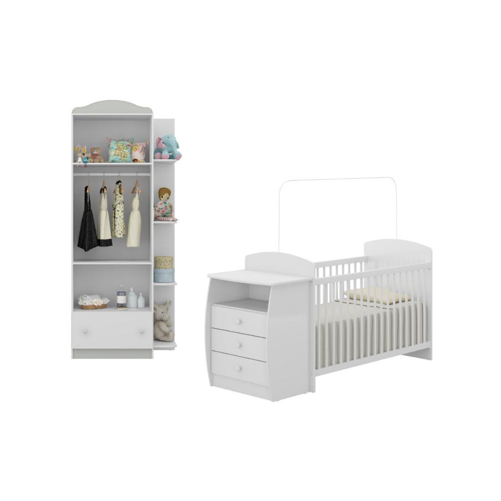 Berço Cômoda com Guarda-Roupa 2 Portas 1 Gaveta Multimóveis MP4347 Branco/Colorido