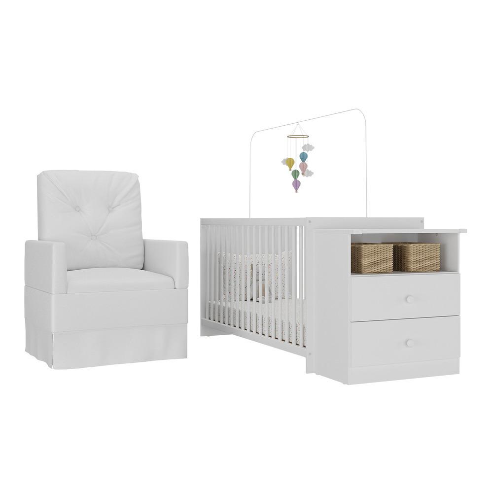 Berço Cômoda com Poltrona de Amamentação Meu Bebê Multimóveis MP4072 Branco