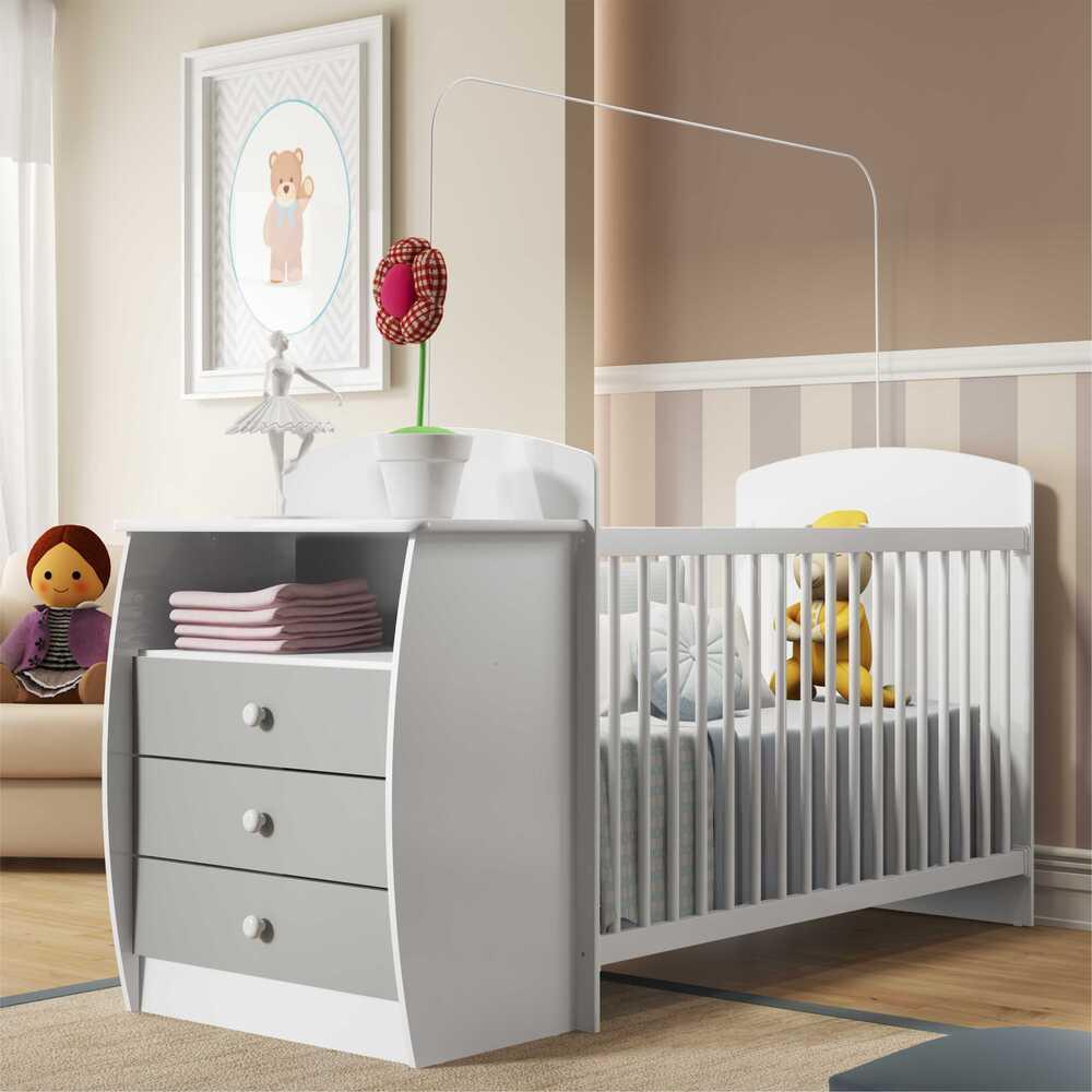Berço Cômoda para Colchão 60 x 130 cm  Rafael Multimóveis Branco/Cinza