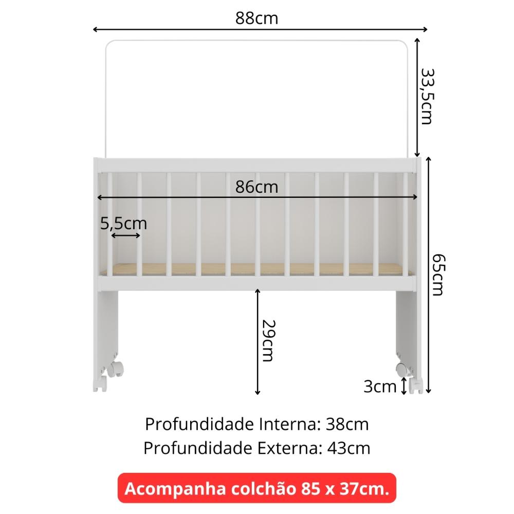Berço Reborn com Colchão Incluso e Rodízios Multimóveis MP4382C Branco