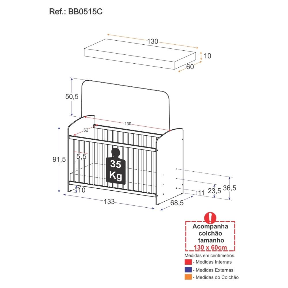 Berço com Colchão Incluso Sonho Multimóveis BB0515C Branco