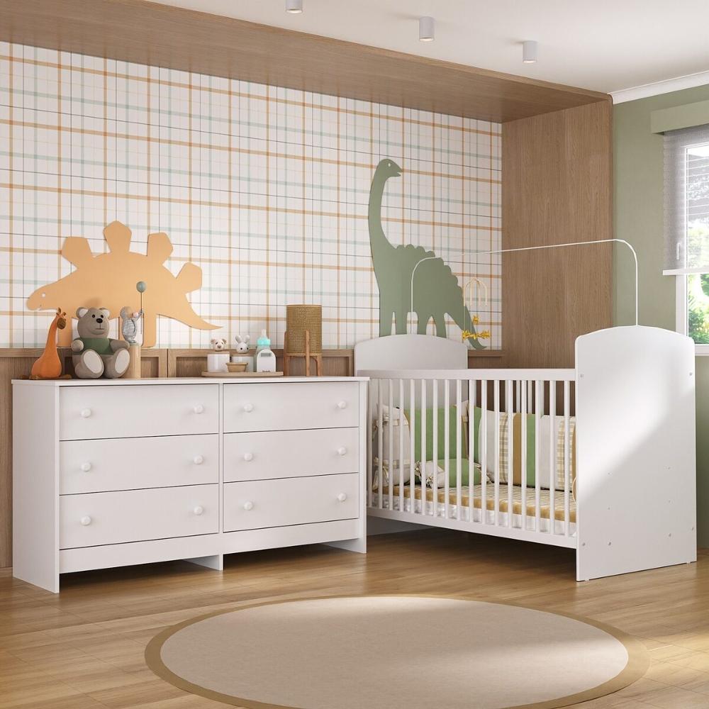 Berço com Colchão Incluso e Cômoda Ana Lívia Multimóveis MP4292 Branco