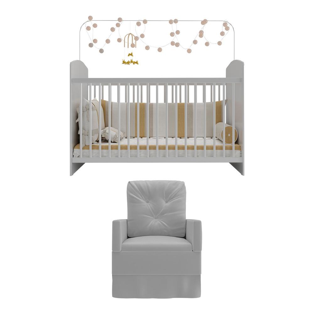 Berço com Colchão e Poltrona de Amamentação Olaf Multimóveis MP4087 Branco/Cinza