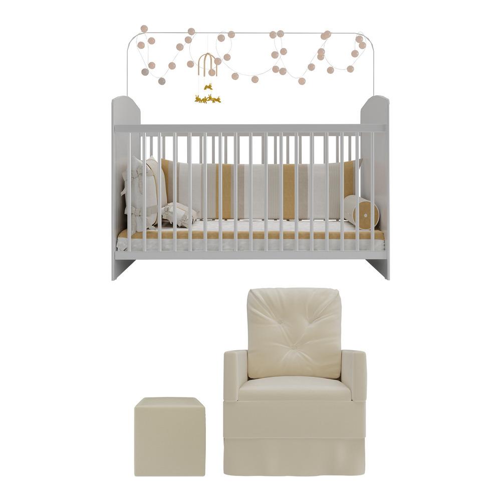 Berço com Poltrona de Amamentação e Puff Ana Lívia Multimóveis MP4075 Branco/Bege