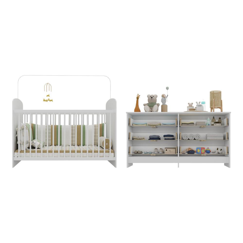 Berço para Colchão 130 x 60cm com Cômoda Ana Lívia Multimóveis MP4291 Branco