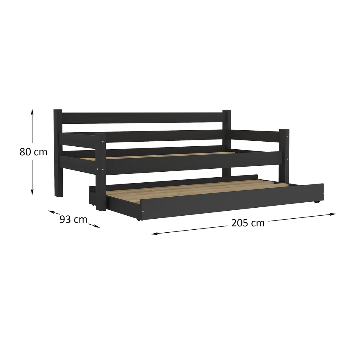 Bicama Madeira Maciça para Colchão 78/88 x 188cm Paris Multimóveis CR4139 Preta