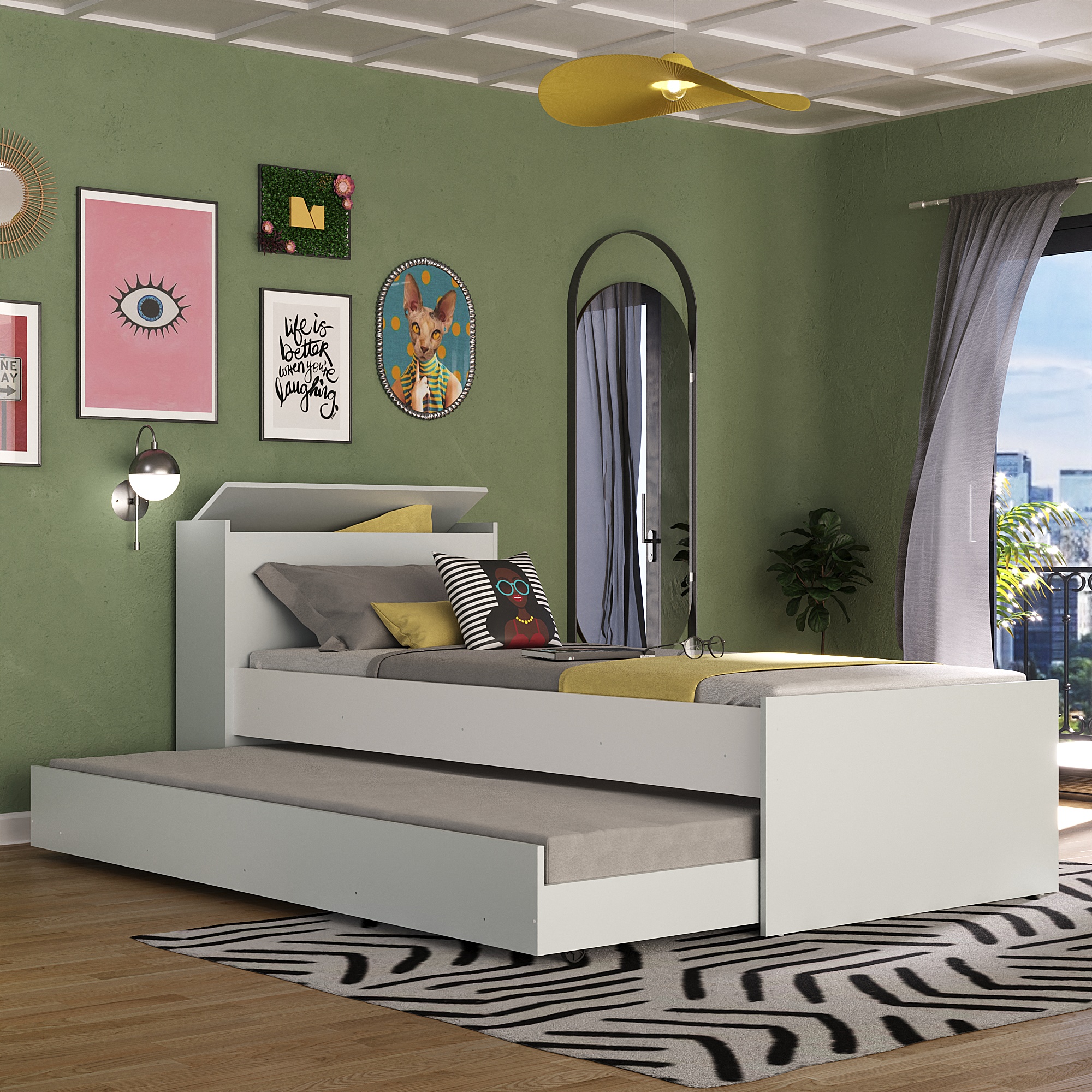 Bicama com Baú Embutido para colchão 78 x 188 cm Multimóveis Branca