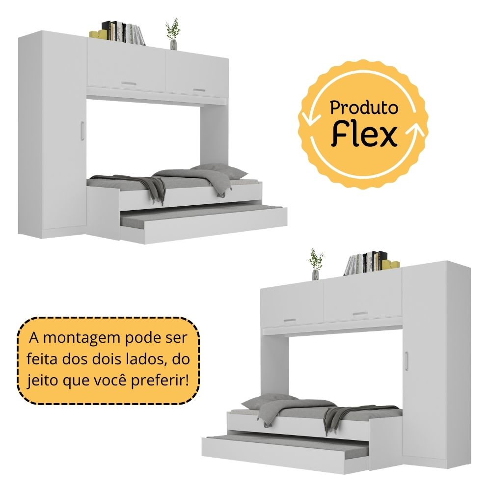 Bicama com Colchão Incluso e Guarda Roupa/Roupeiro Multimóveis Branco