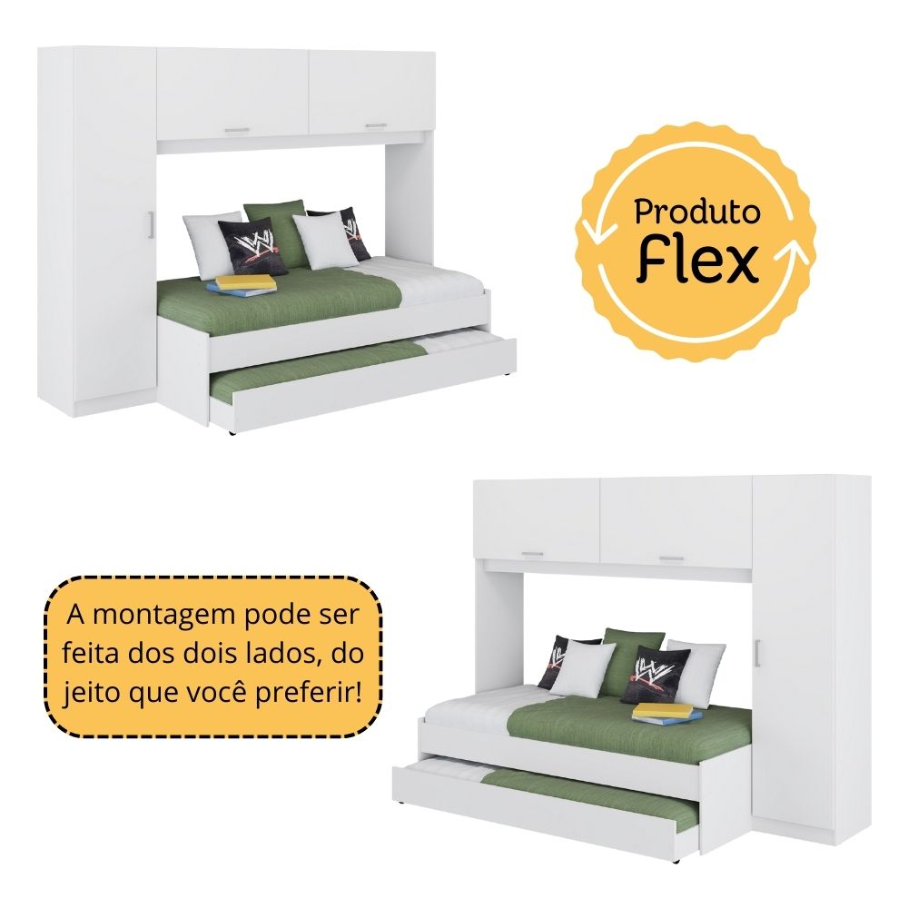 Bicama com Guarda-Roupa para colchão 88 x 188 cm Multimóveis FG1909 Branca
