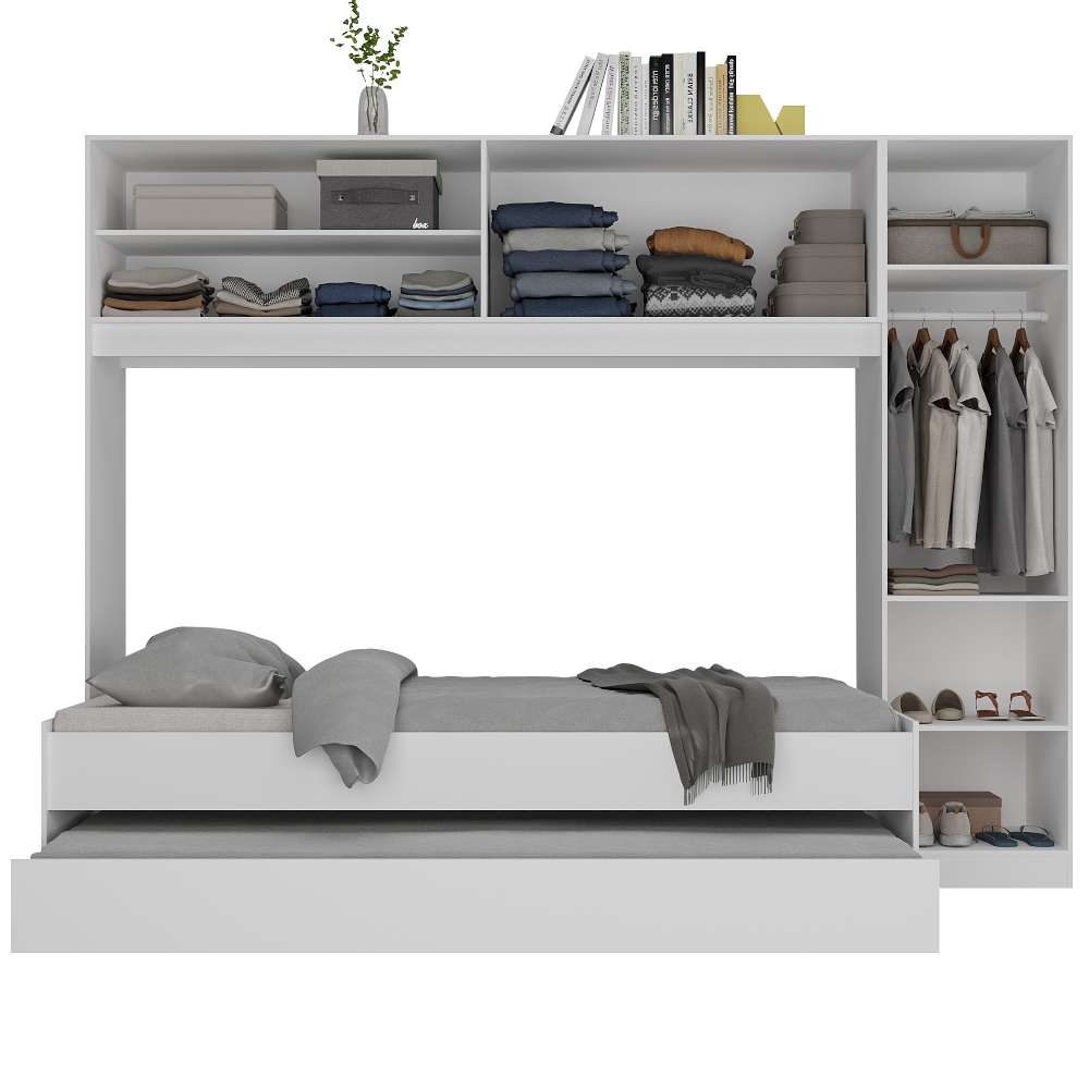 Bicama com Guarda-Roupa/Roupeiro para colchão 88 x 188 cm Multimóveis Branca