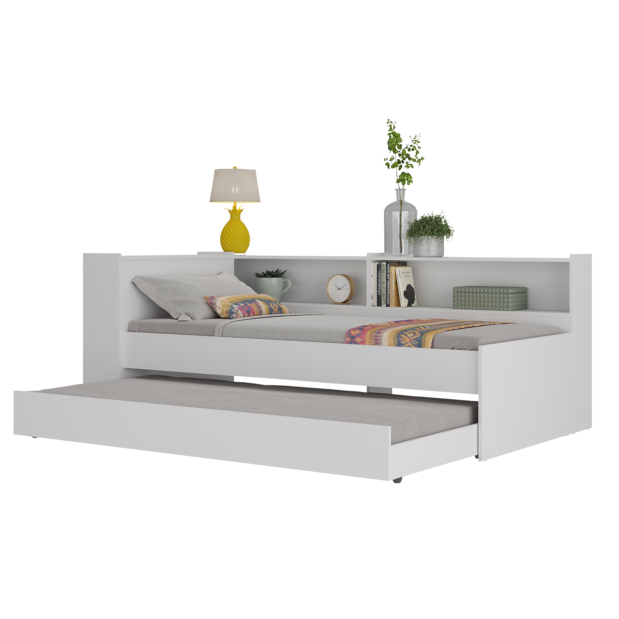 Bicama com Prateleira e Baú para colchão 78 x 188 cm Multimóveis Branca