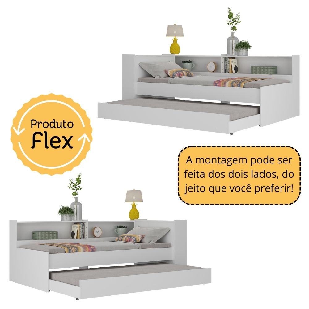 Bicama com Prateleira e Baú para colchão 78 x 188 cm Multimóveis Branca