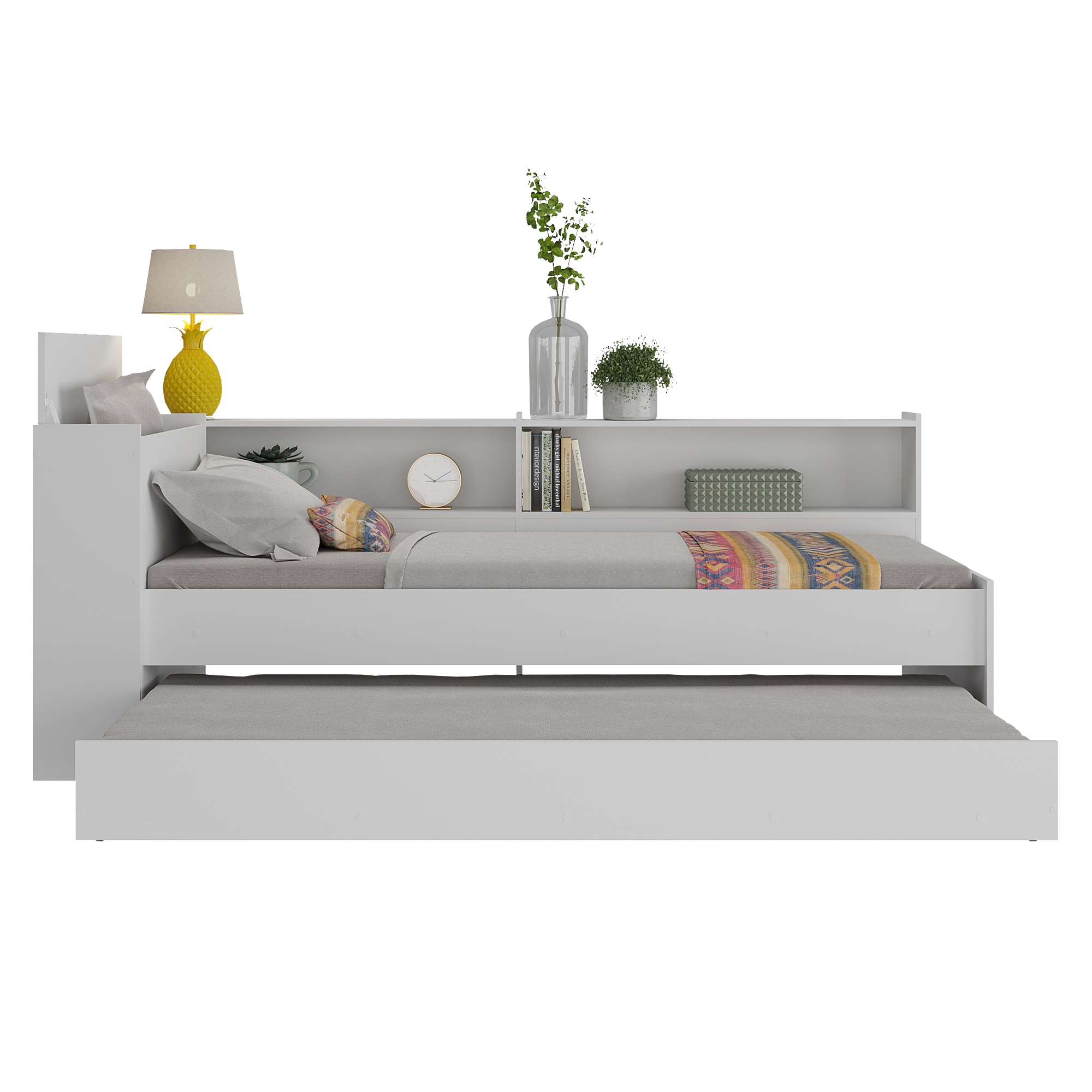 Bicama com Prateleira e Baú para colchão 78 x 188 cm Multimóveis Branca