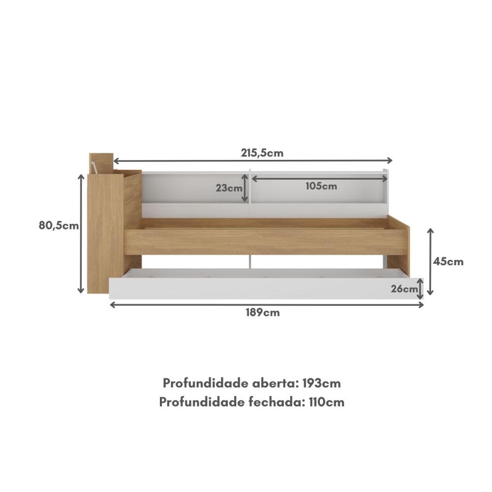 Bicama de Solteiro com Colchão Incluso Baú Embutido e Prateleira Multimóveis MP4259 Rustic/Branco