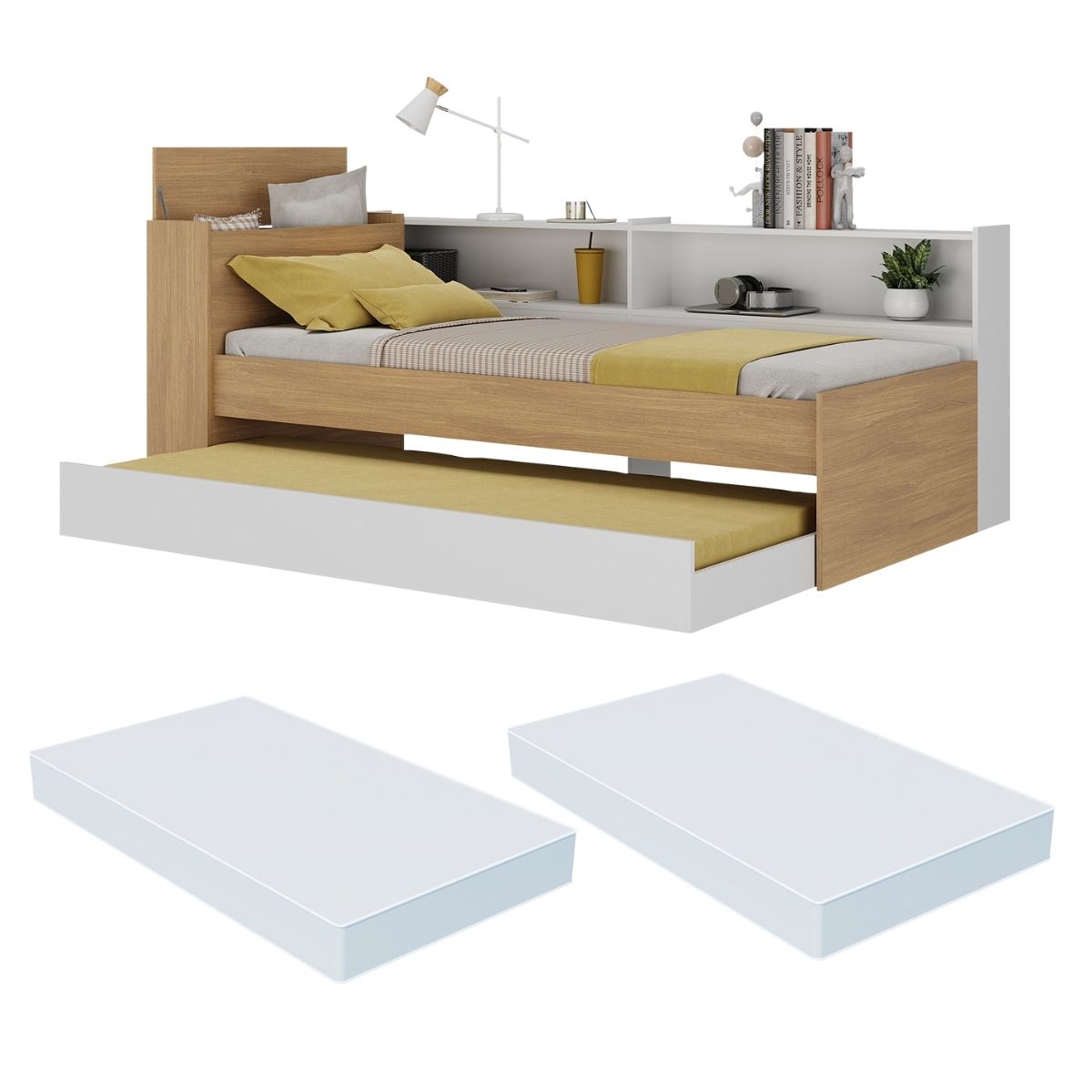 Bicama de Solteiro com Colchão Incluso Baú Embutido e Prateleira Multimóveis MP4259 Rustic/Branco