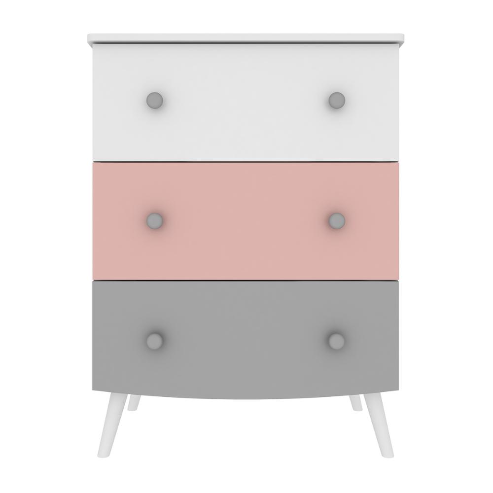 Cômoda 100% MDF 3 Gavetas Doçura Multimóveis  Branco/Cinza/Rosa