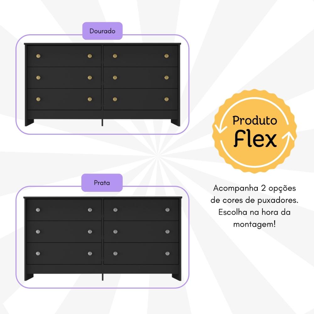 Cômoda 136cm com 6 Gavetas Flex Multimóveis MP4275 Preto