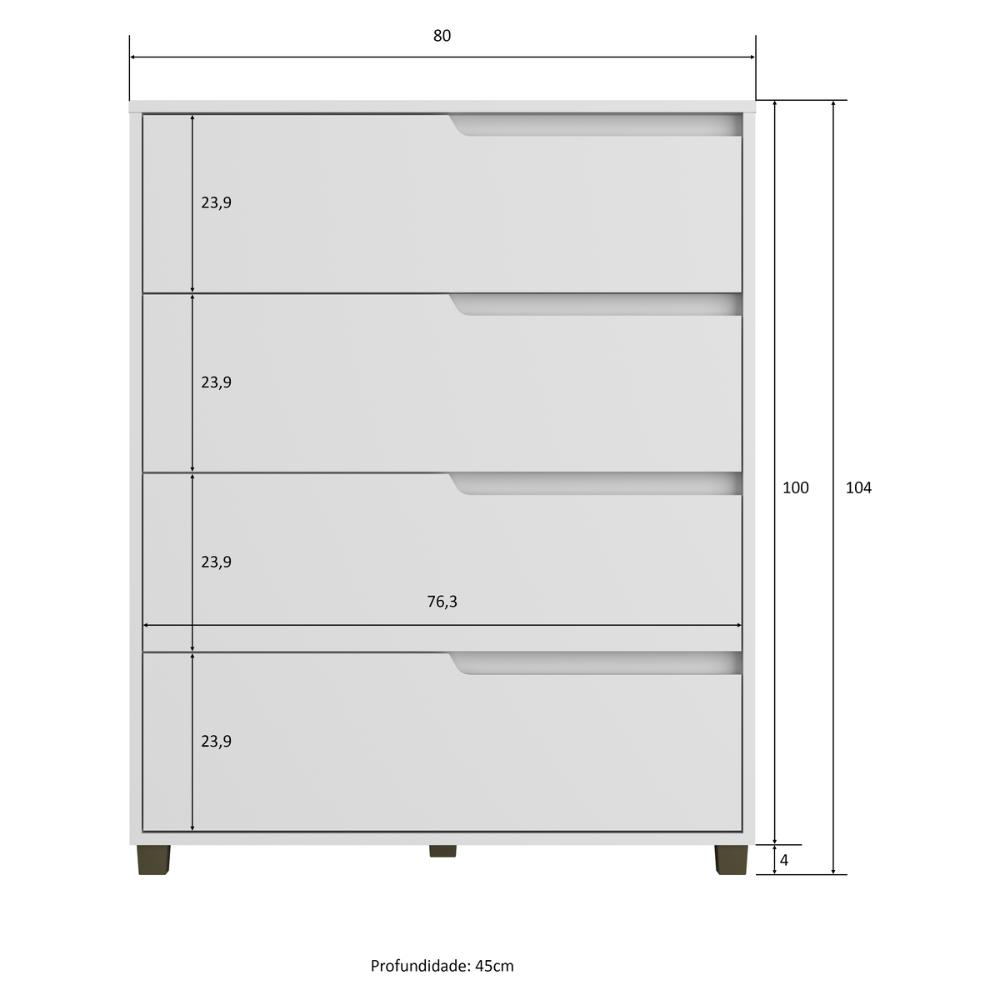 Cômoda 80cm com 4 Gavetas Multimóveis CR35243 Branco