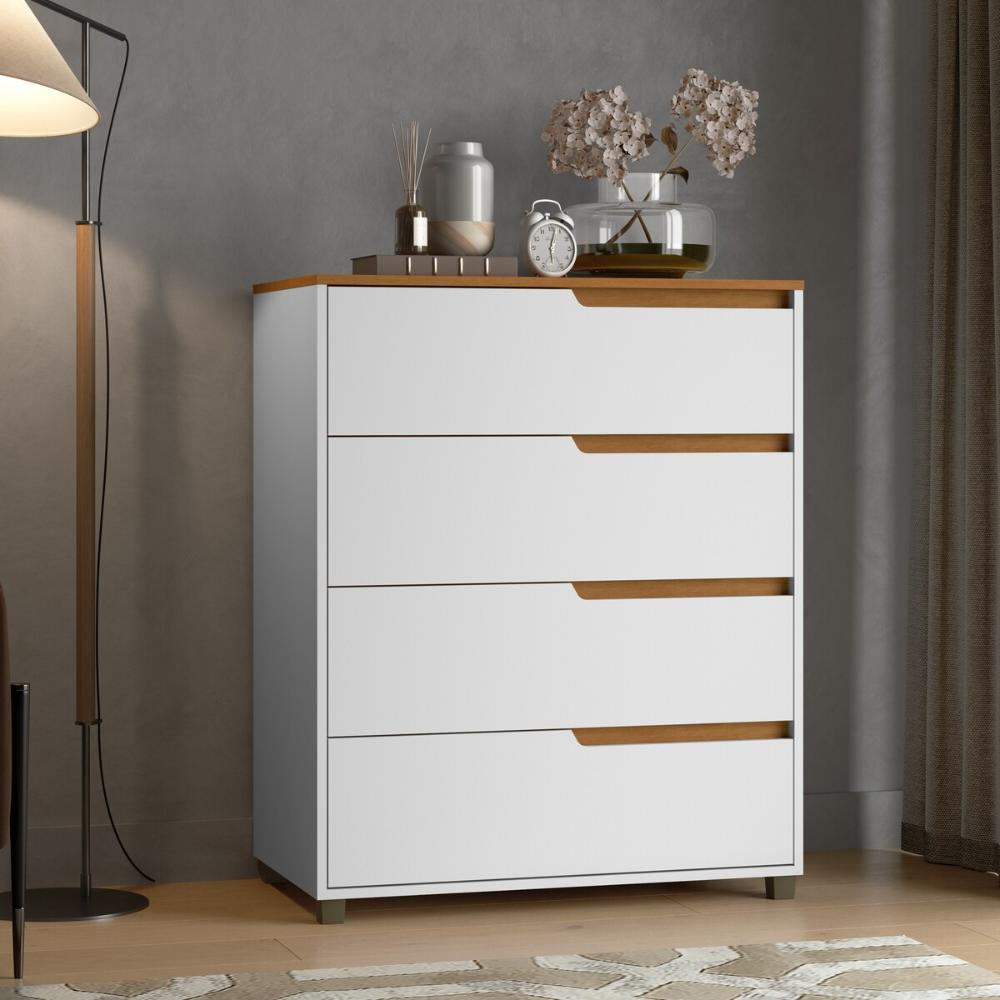 Cômoda 80cm com 4 Gavetas Multimóveis CR35243 Branco/Nature