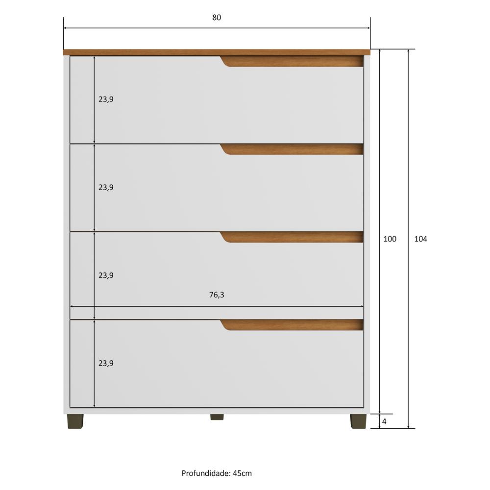 Cômoda 80cm com 4 Gavetas Multimóveis CR35243 Branco/Nature