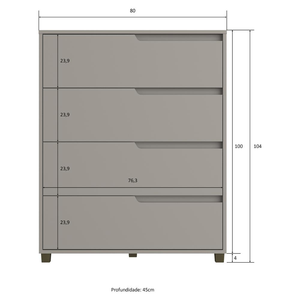 Cômoda 80cm com 4 Gavetas Multimóveis CR35243 Cinza