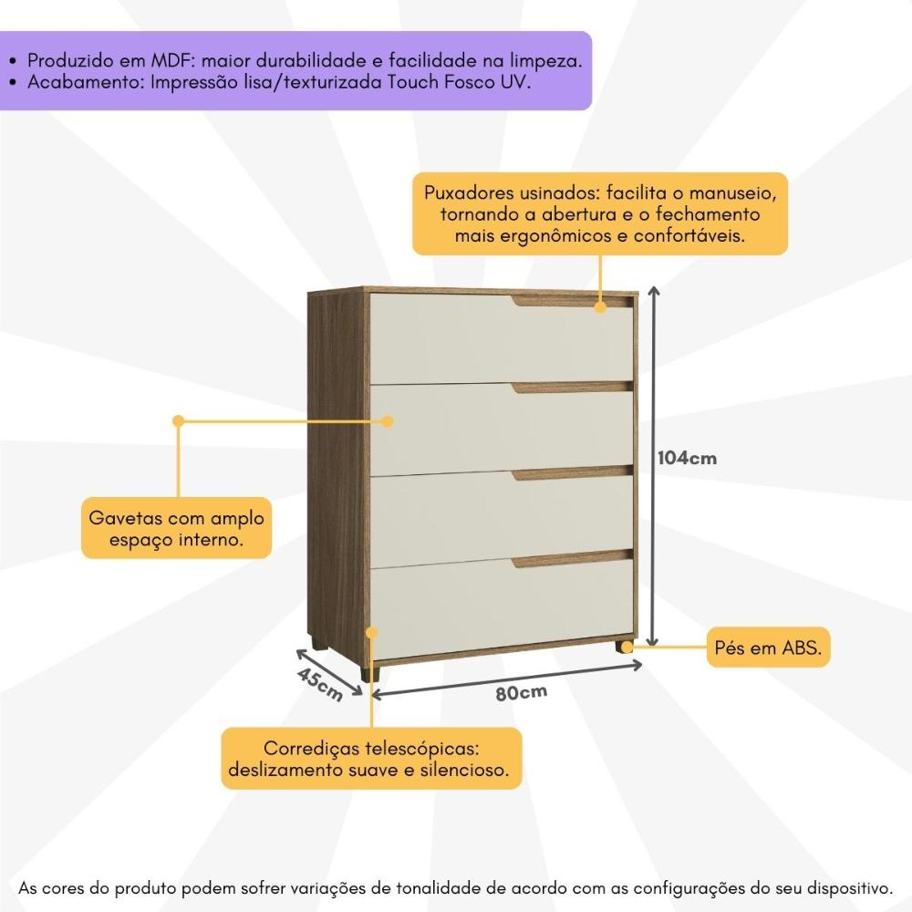 Cômoda 80cm com 4 Gavetas Multimóveis CR35243 Mel/Champanhe