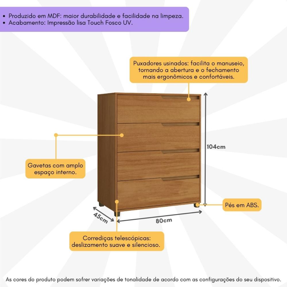 Cômoda 80cm com 4 Gavetas Multimóveis CR35243 Nature