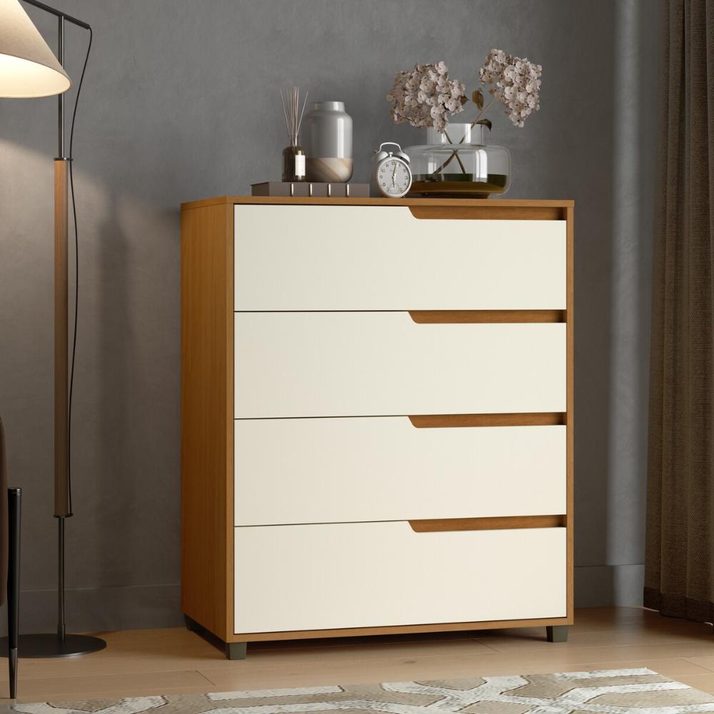 Cômoda 80cm com 4 Gavetas Multimóveis CR35243 Nature/Champanhe