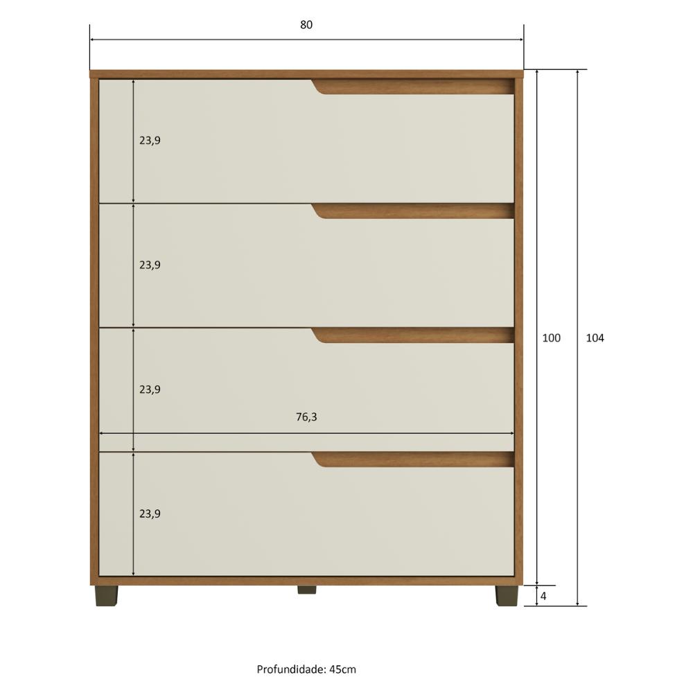 Cômoda 80cm com 4 Gavetas Multimóveis CR35243 Nature/Champanhe