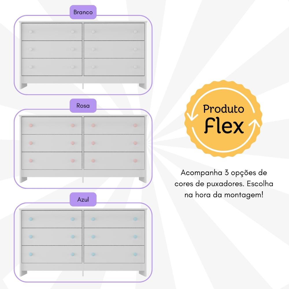Cômoda Infantil 136cm com 6 Gavetas Flex Multimóveis MP4262 Branco