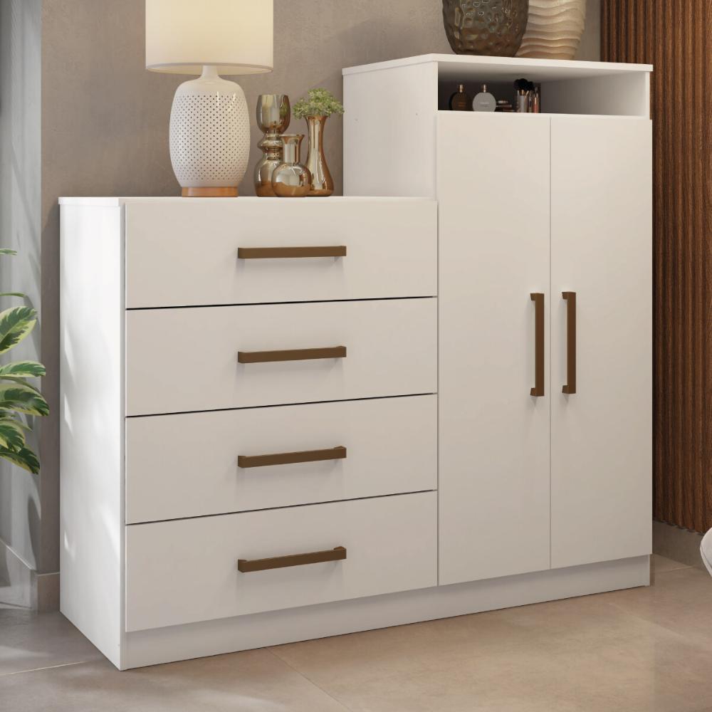 Cômoda com 2 Portas e 4 Gavetas 120cm Multimóveis CR35291 Branco