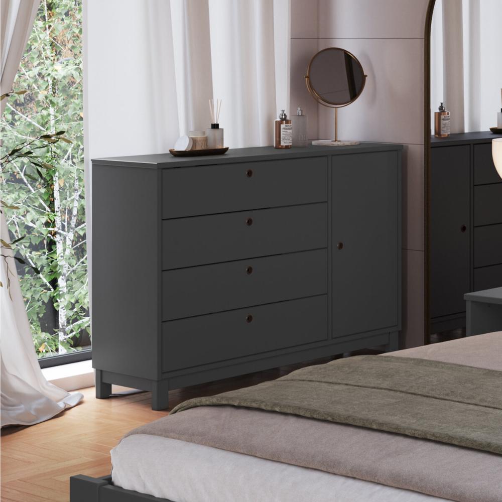 Cômoda de Madeira Maciça com 1 Porta e 4 Gavetas 110cm Multimóveis CR35279 - Charcoal