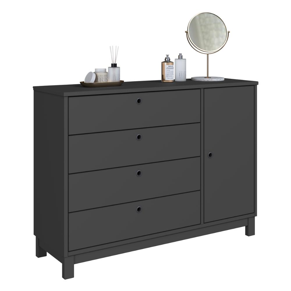 Cômoda de Madeira Maciça com 1 Porta e 4 Gavetas 110cm Multimóveis CR35279 - Charcoal