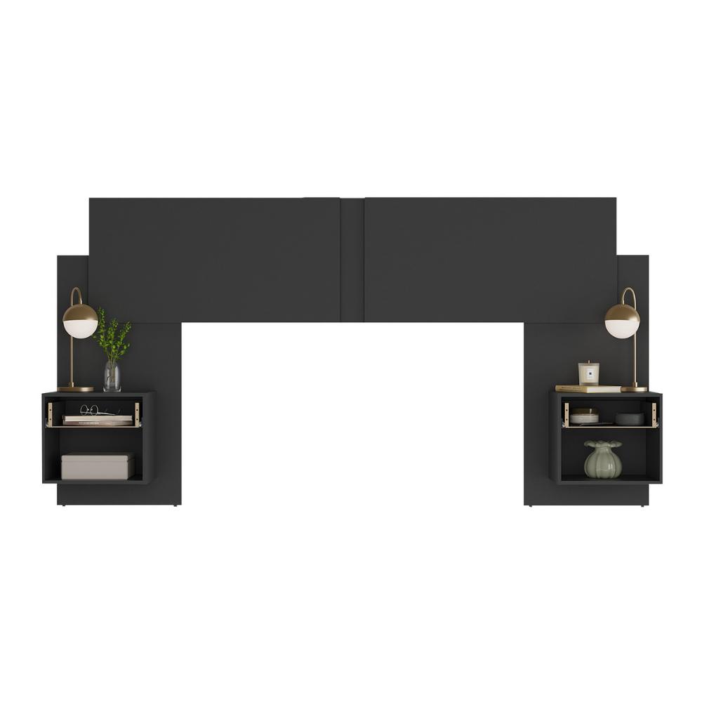 Cabeceira Casal/Queen com 2 Mesas de Cabeceira 232cm Multimóveis MP4317 Preto