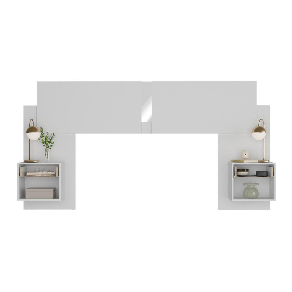 Cabeceira Casal/Queen com Espelhos e 2 Mesas de Cabeceira 232cm Multimóveis MP4326 Branco
