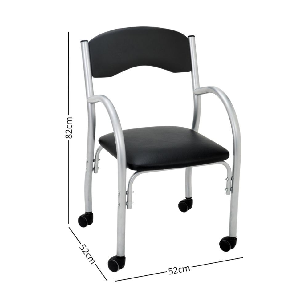 Cadeira de Escritório Estofada com Rodízios 52cm Multimóveis CR25288 Prata/Preto