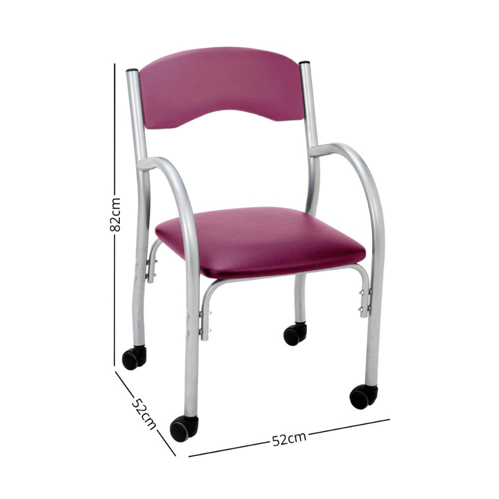 Cadeira de Escritório Estofada com Rodízios 52cm Multimóveis CR25288 Prata/Rosa