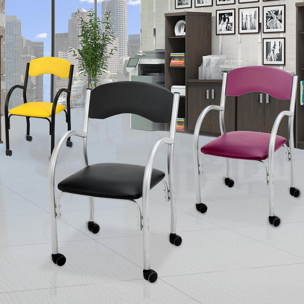 Cadeira de Escritório Estofada com Rodízios 52cm Multimóveis CR25288 Prata/Rosa